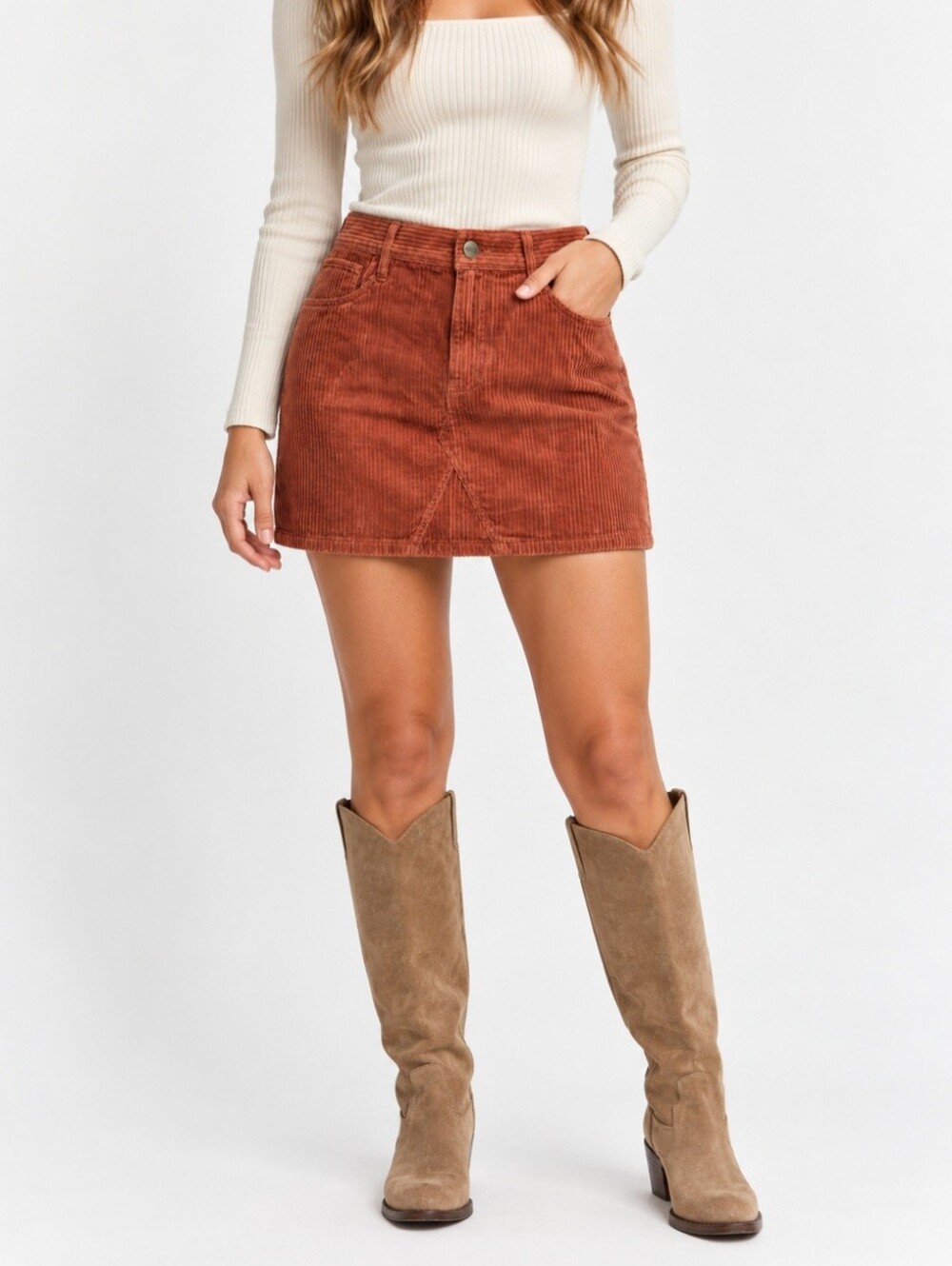 Sanctuary Denim Corduroy Mini Skirt Size 22 Rust Brown Western 90s